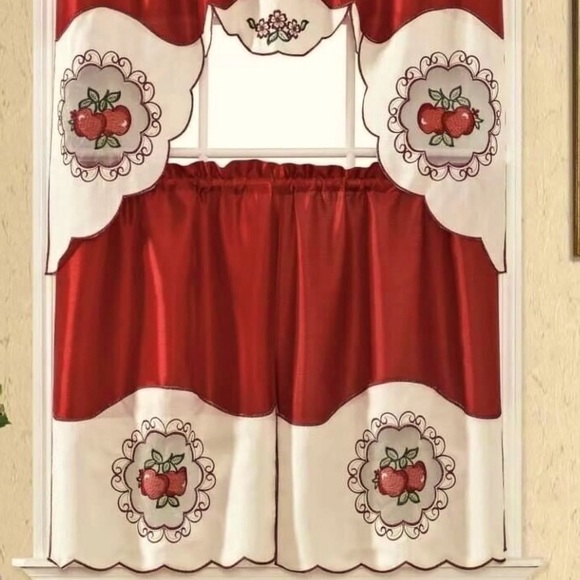 Other - 3PC Big Apple Embroidery Kitchen Curtain Set